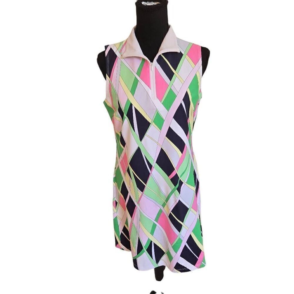 Melly M Womens Sleeveless Mixed Print Zip Athletic Golf Dress Small